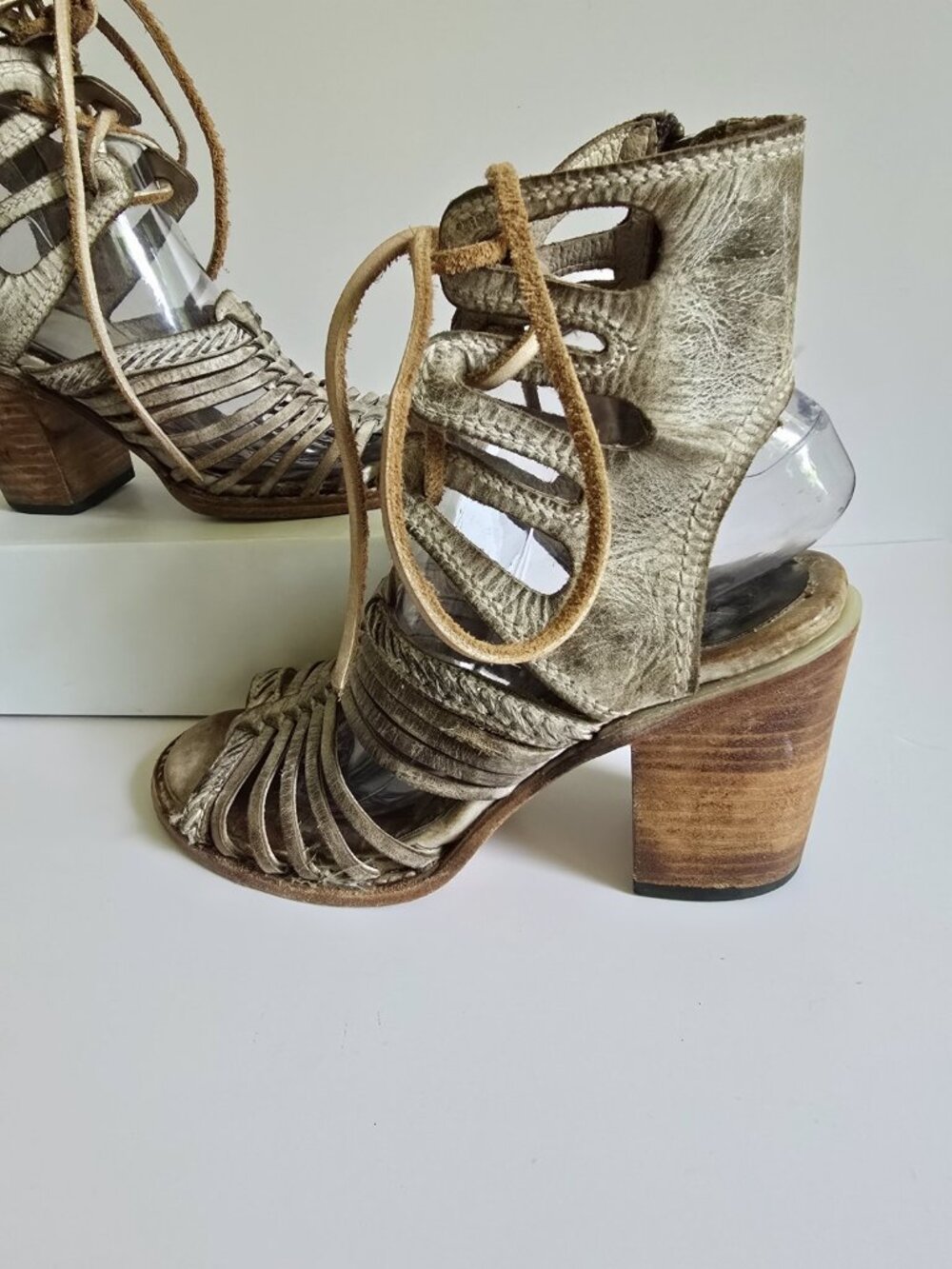 Freebird Beliz Belize Taupe Leather Lace Up Gladiator Sandals Open Toe Heels 9 - Picture 2 of 13
